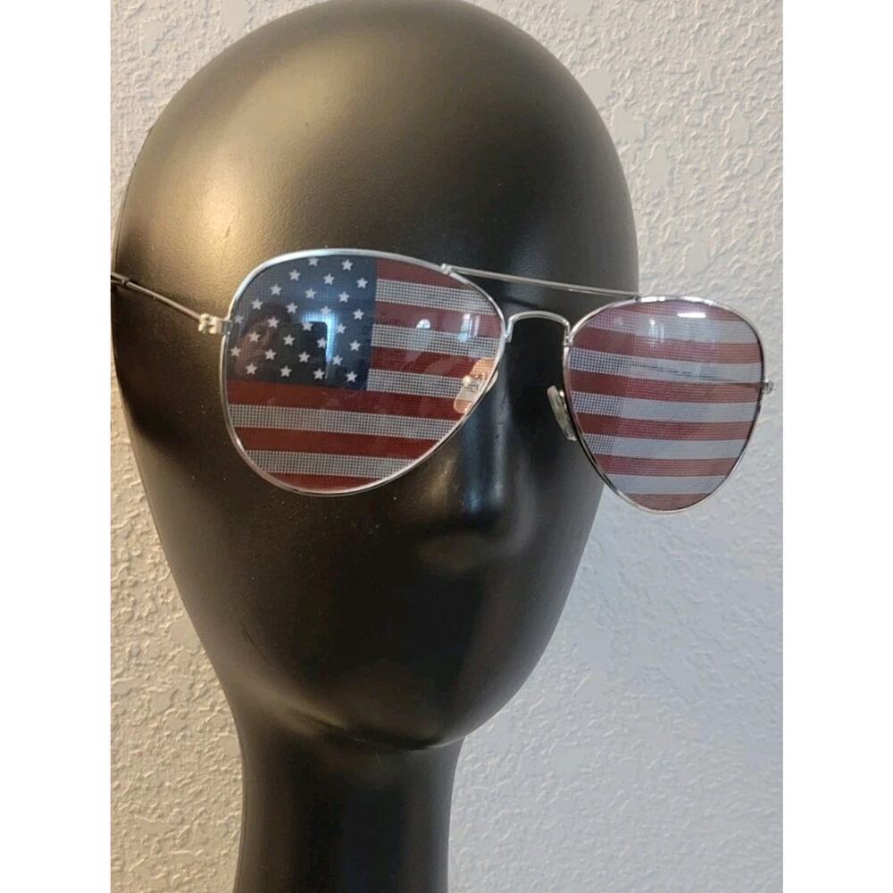 USA Glasses American Flag Aviator Sunglasses United States Gold Metal Patriotic